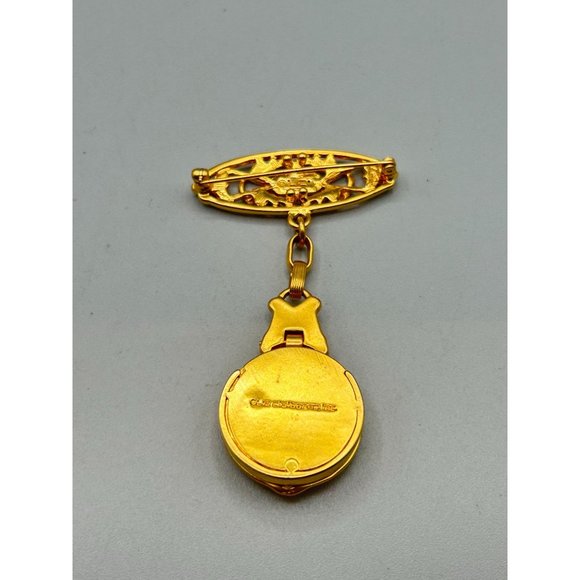 Signed Liz Claiborne Vintage Pin Brooch with Locket Perfume Holder Gold Tone - Picture 4 of 7